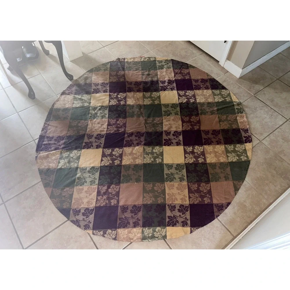 Oblong/Round Patchwork Leaf Jacquard Tablecloth Autumn Harvest Gold Metallic Vtg